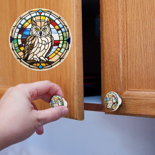 ステンフェイクドグラスフクロウ セラミックノブ