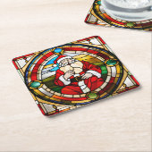 ステンフェイクドグラス座りサンタ スクエアペーパーコースター (アングル)