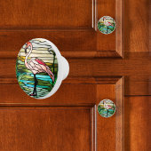 ステンフェイクドグラス熱帯フラミンゴ セラミックノブ