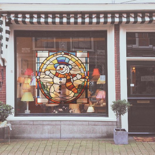 ステンフェイクドグラス雪だるま（大） ウィンドウサイン