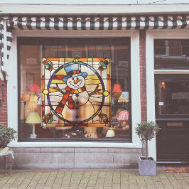 ステンフェイクドグラス雪だるま（大） ウィンドウサイン