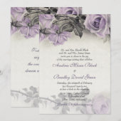 ステンレスシルバー パープルローズ ウェディング インビテーション (正面/裏面)