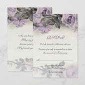 ステンレスシルバー パープルローズ ウェディング RSVP カード (正面/裏面)