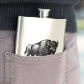 ステンレススチール製フラスコに乗ったアメリカのバイソンバッファロー フラスク (インサイチュ)