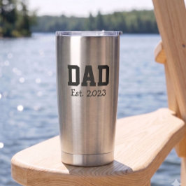 ステンレススチール製「Dad Established」ボールドブラックテキスト 保温保冷タンブラー
