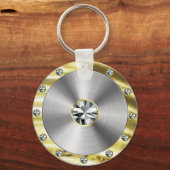 ステンレススチール、金ゴールド、ダイヤモンドの外観 キーホルダー (正面)