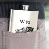 ステンレス製フラスコの上にモノグラームのバイソンバッファロー フラスク (インサイチュ)