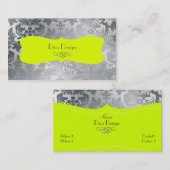 ステンレス鋼のバロック調ダマスク/蛍光緑 名刺 (正面/裏面)