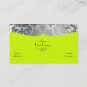 ステンレス鋼のバロック調ダマスク/蛍光緑 名刺 (裏面)