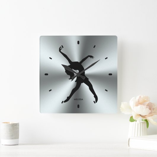 ステンレス鋼のプリントの黒いダンサーのシルエット スクエア壁時計 (ホーム)