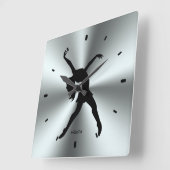 ステンレス鋼のプリントの黒いダンサーのシルエット スクエア壁時計 (傾斜)