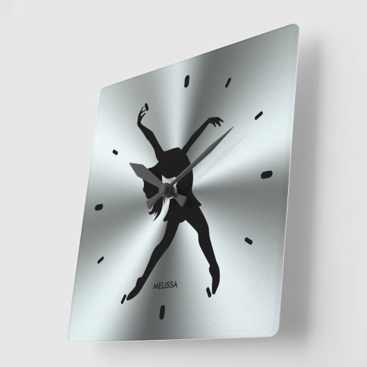 ステンレス鋼のプリントの黒いダンサーのシルエット スクエア壁時計 (傾斜)