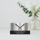 ステンレス鋼の背景 |クロスしたナイフ 名刺 (スタンド正面)