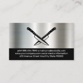 ステンレス鋼の背景 |クロスしたナイフ 名刺 (裏面)