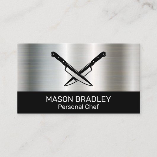 ステンレス鋼の背景 |クロスしたナイフ 名刺 (正面)