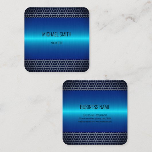 ステンレス鋼の青い外観 スクエア名刺 (正面/裏面)