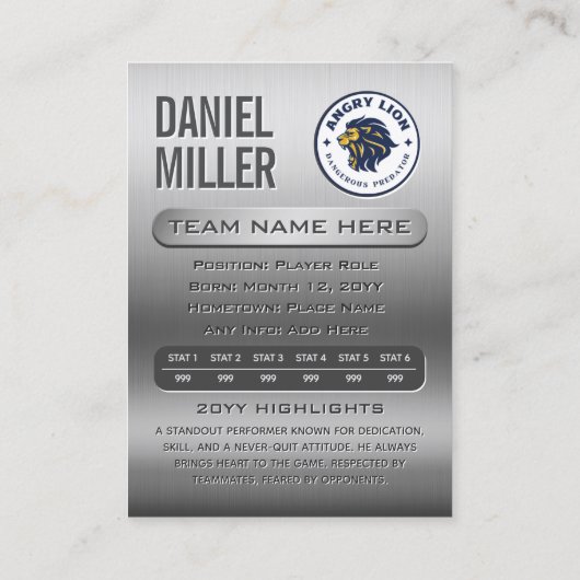 ステンレス鋼トレーディングカードカスタム、スポーツカード コーリングカード (裏面)