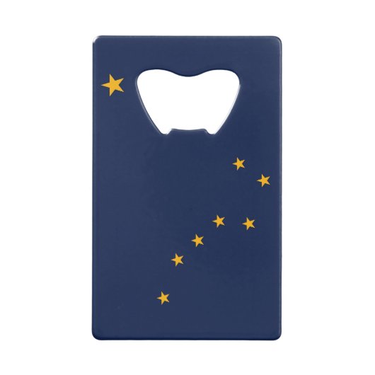 ステンレス鋼ボトルオープナーとアラスカ州旗 クレジットカード栓抜き (正面)