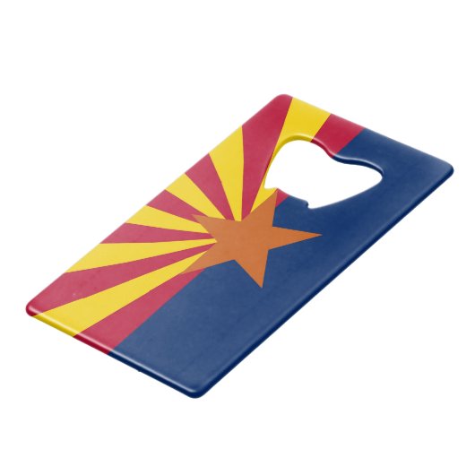 ステンレス鋼ボトルオープナーとアリゾナ州旗 クレジットカード栓抜き (正面アングル)