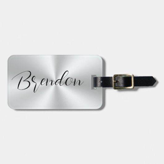 ステンレス鋼メタリックテクスチャ画像カスタム文字 ラゲッジタグ (正面横)