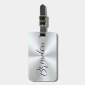 ステンレス鋼メタリックテクスチャ画像カスタム文字 ラゲッジタグ (正面縦)