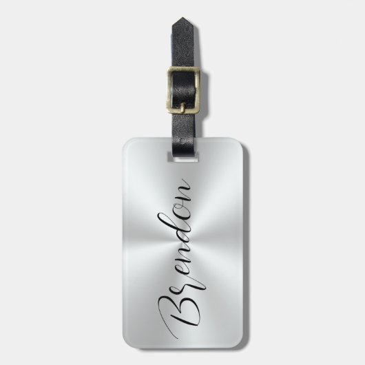 ステンレス鋼メタリックテクスチャ画像カスタム文字 ラゲッジタグ (正面縦)