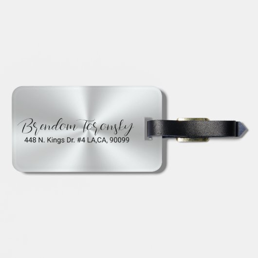 ステンレス鋼メタリックテクスチャ画像カスタム文字 ラゲッジタグ (裏面横)