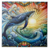 ステン威厳のあるドグラスで鯨 タイル (正面)