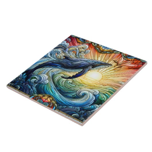 ステン威厳のあるドグラスで鯨 タイル (側面)