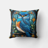 ステン威厳のあるドグラスの窓に止まったブルーバード クッション (裏面)