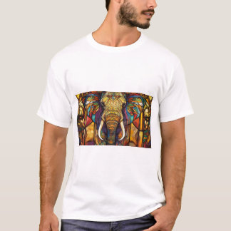 ステン威厳のあるドグラスアートの象 Tシャツ