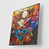 ステン日本のドグラスアート壁時計 スクエア壁時計 (傾斜)