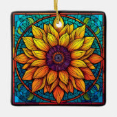 ステン素晴らしドグラス花ひまわり セラミックオーナメント (正面)