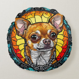 ステン芸術的ドグラスにチワワイラストレーション ラウンドクッション