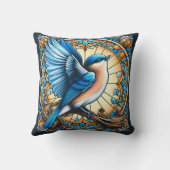 ステン鮮やかドグラスに止まった青い鳥 クッション (裏面)