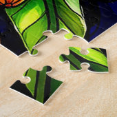 ステン鮮やかドグラスのアートワークにピンクのラン ジグソーパズル (側面)