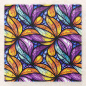 ステン鮮やかドグラスフローラ:カラフルデザイン ガラスコースター (正面)