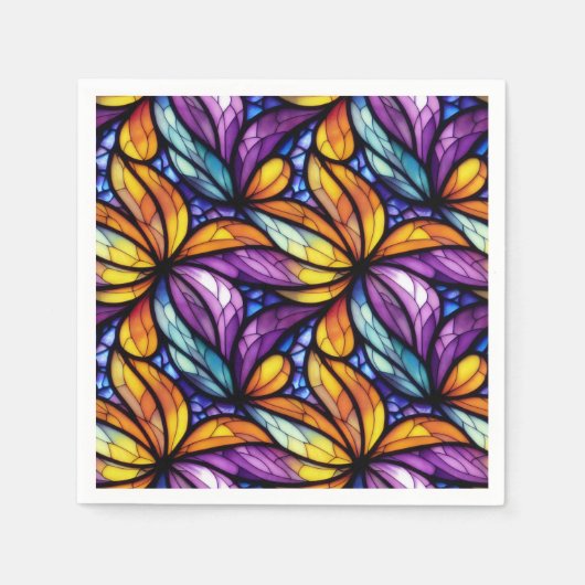 ステン鮮やかドグラスフローラ:カラフルデザイン スタンダードカクテルナプキン (正面)