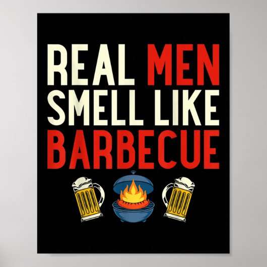ステーキおもしろいグリルBbqシェフ実在の男の匂い ポスター (正面)