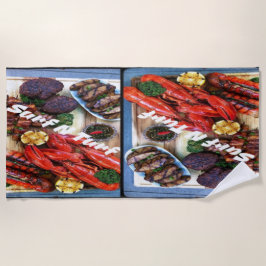 ステーキとエビ ビーチタオル