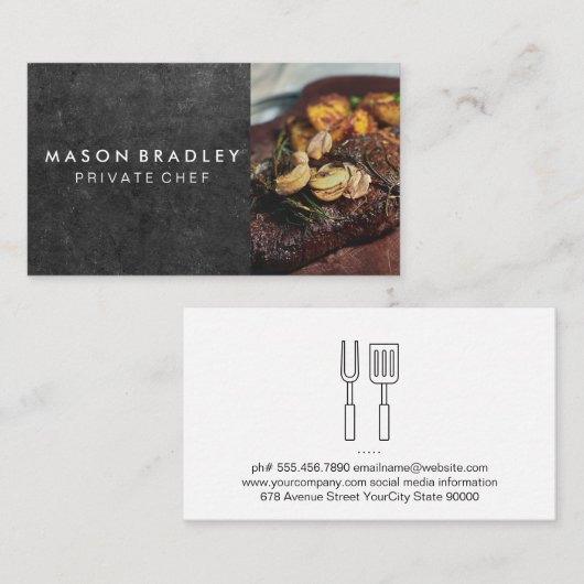 ステーキとマッシュルーム | シェフ | 料理 名刺 (正面/裏面)