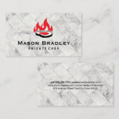 ステーキと火のロゴ |大理石タイルの背景 名刺 (正面/裏面)