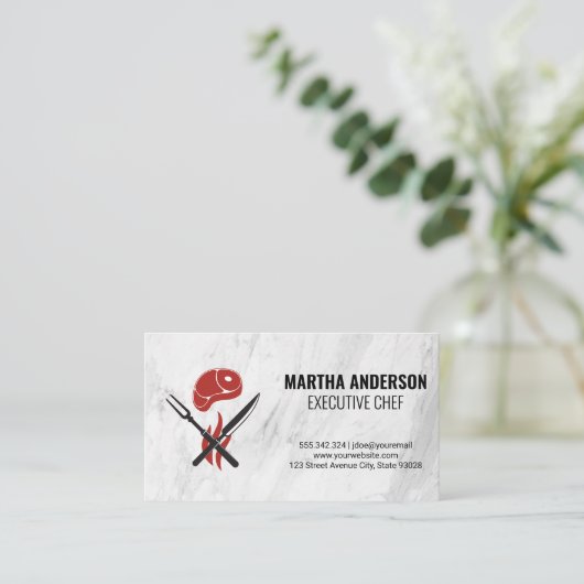 ステーキと食器 名刺 (スタンド正面)