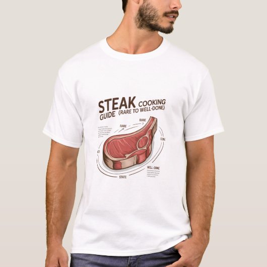 ステーキの焼き加減ガイド(レアからウェルダンまで) Tシャツ (正面)