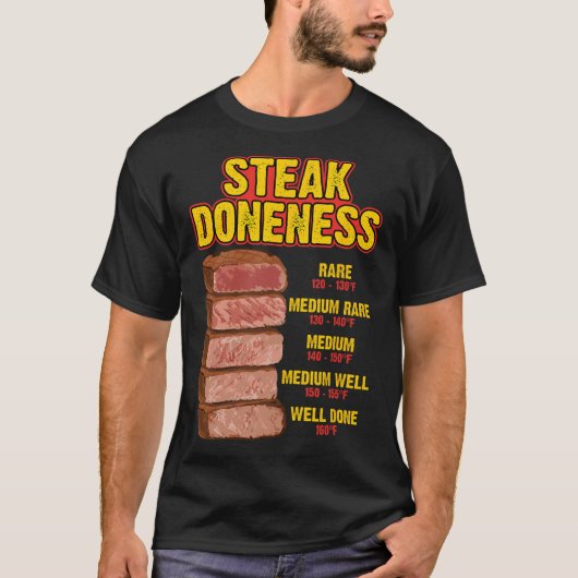 ステーキの焼き加減チャート表ガイド BBQ肉シェフピット Tシャツ (正面)