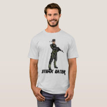 ステーキの食べる人-無地のなハンクが付いているTシャツ