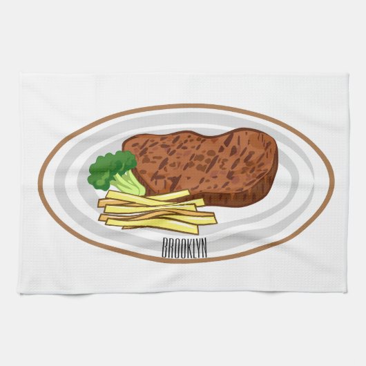 ステーキアニメイラストレーション キッチンタオル (横)