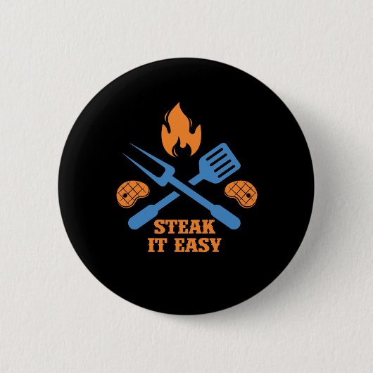 ステーキイット簡単BBQバーベキューグリル焼きシェフGif 缶バッジ (正面)