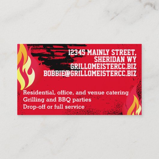 ステーキケバブの炎を焼きBBQシェフケータリング コーリングカード (裏面)