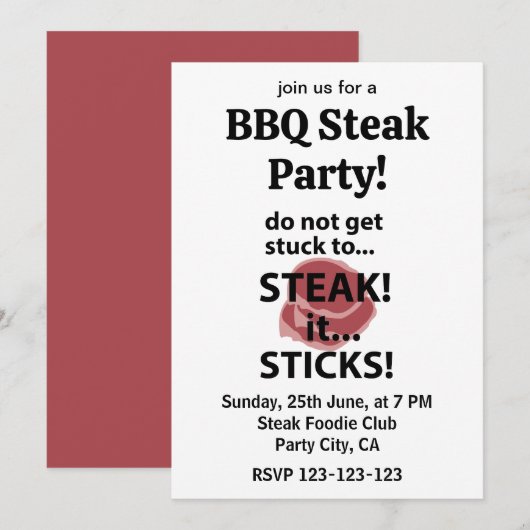 ステーキスティック おもしろ ステーキ BBQ パーティー 招待状 (正面/裏面)